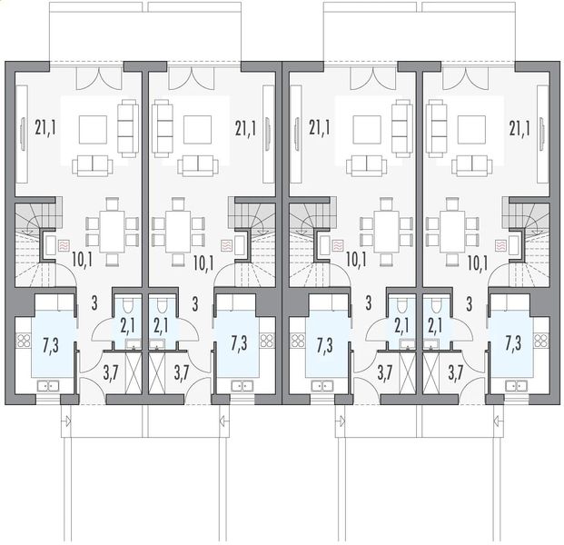 Parter projektu Poezja 1a - bliźniak dwulokalowy l+sl+s+ll