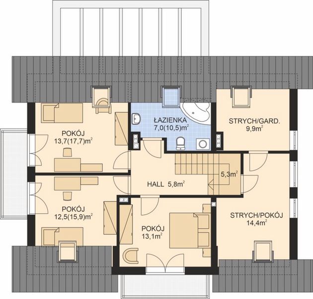 Poddasze projektu APS 289 Porotherm