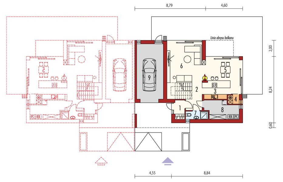 Projekt domu EX 2 G1 energo plus (bliźniak) - rzut parteru, dom liczy 3 pokoje, 3 łazienki i wc