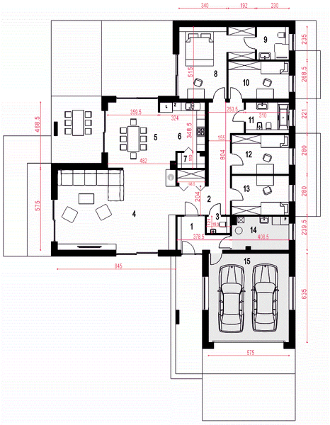 Parter projektu Arnika II z garażem 2-st. [A]