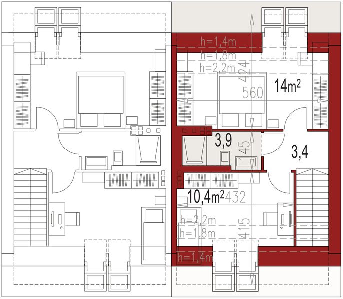 Poddasze projektu Duo 48+82 jednorodzinny dwulokalowy bliźniak