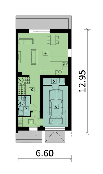 Projekt domu KA145 S - rzut parteru, dom liczy 4 pokoje, 2 łazienki i wc