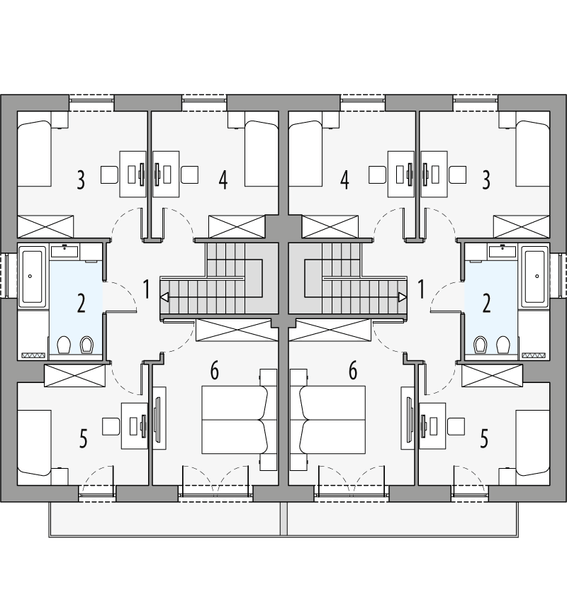 Piętro 1 projektu Milan 1 - dwulokalowy LLL