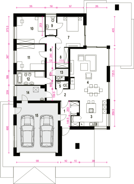 Parter projektu Bursztyn III z garażem 2-st. [A1]