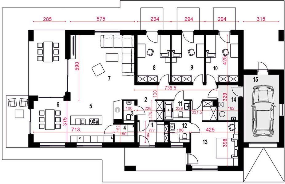 Parter projektu Ślęza z garażem 1-st. [A1]