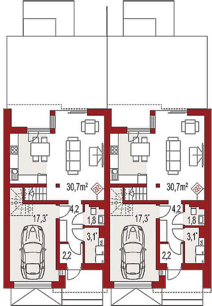 Parter projektu Andrea A jednorodzinny dwulokalowy
