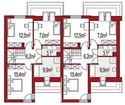 Poddasze projektu Andrzej dwurodzinny (jednorodzinny dwulokalowy)