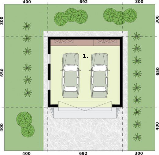 Parter projektu G346 garaż dwustanowiskowy
