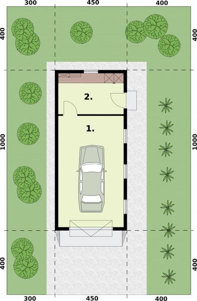 Parter projektu G340 garaż jednostanowiskowy z pomieszczeniem gospodarczym