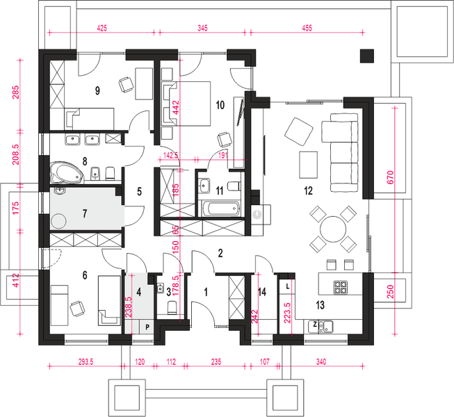 Parter projektu Klara PV bez garażu [B]