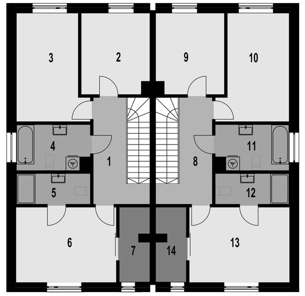 Piętro 1 projektu Eco 44 - dwulokalowy