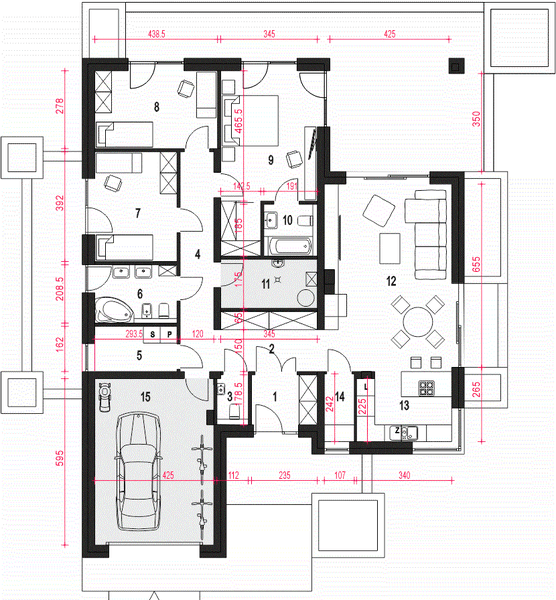 Parter projektu Klara III z garażem 1-st. [A]