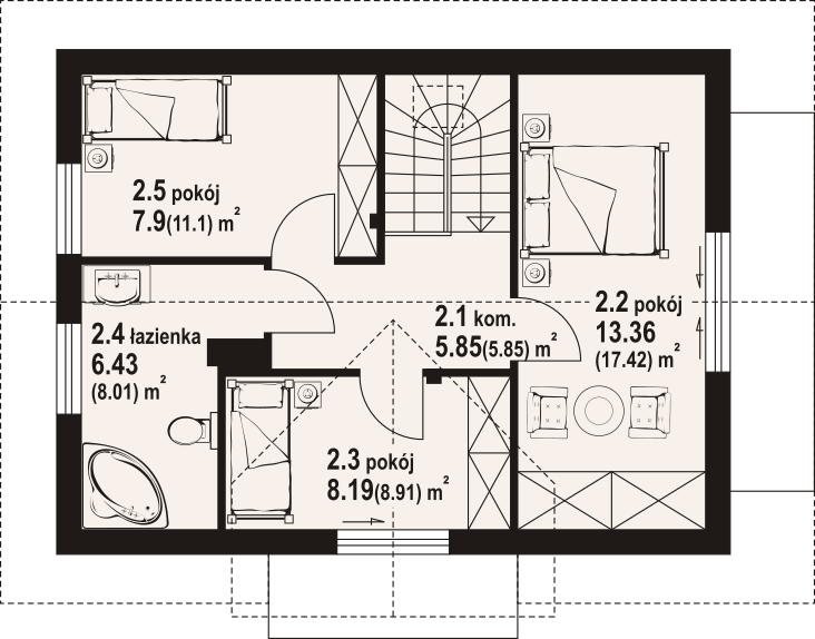 Poddasze projektu Hebdów aa 70 dws