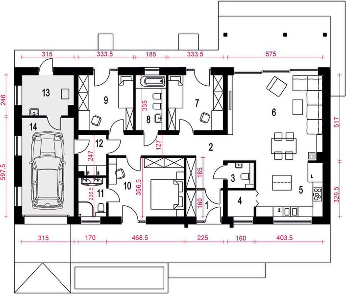 Parter projektu Kocanka z garażem 1-st. [A]