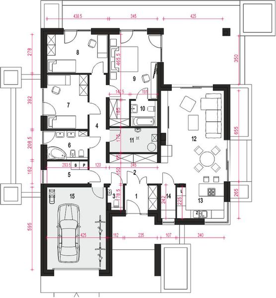 Parter projektu Klara IV z garażem 1-st. [A]
