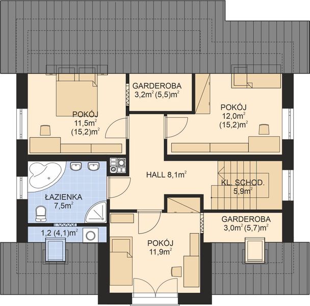 Poddasze projektu APS 206 wariant 2