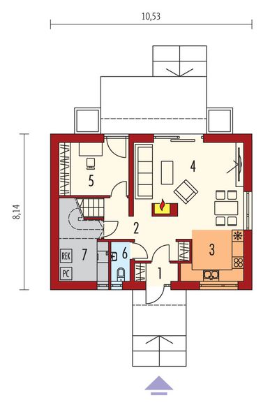 Projekt domu E12 reco energo plus - rzut parteru, dom liczy 4 pokoje, 2 łazienki i wc