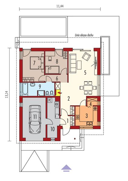 Projekt domu Armando II G1 reco (wiązary) energo plus - rzut parteru, dom liczy 2 pokoje, 1 łazienki i wc