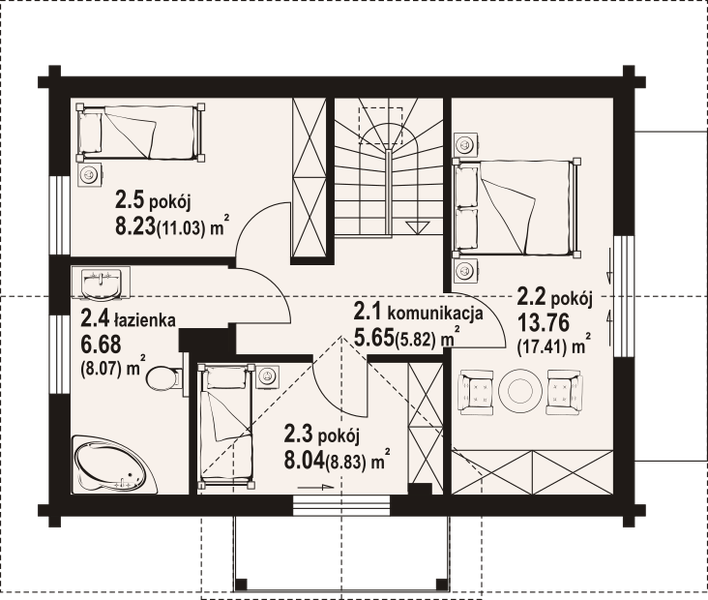Poddasze projektu Hebdów aa 70 dw