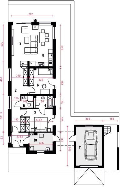 Parter projektu Chmiel z garażem 1-st. [A]