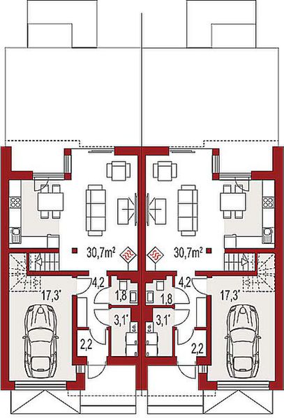 Parter projektu Andrea B dwurodzinny (jednorodzinny dwulokalowy)