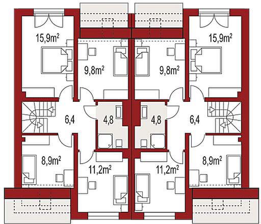 Poddasze projektu Andrea B dwurodzinny (jednorodzinny dwulokalowy)