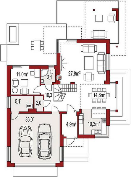 Parter projektu Carmen Magdalena B 30 stopni strop monolityczny