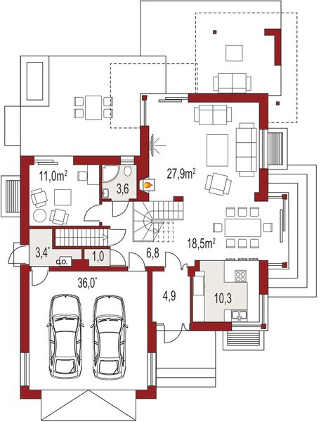 Parter projektu Carmen Magdalena C 30 stopni strop monolityczny