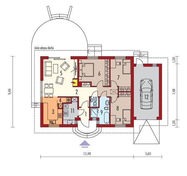Projekt domu Erin II G1 energo plus - rzut parteru, dom liczy 3 pokoje, 2 łazienki i wc