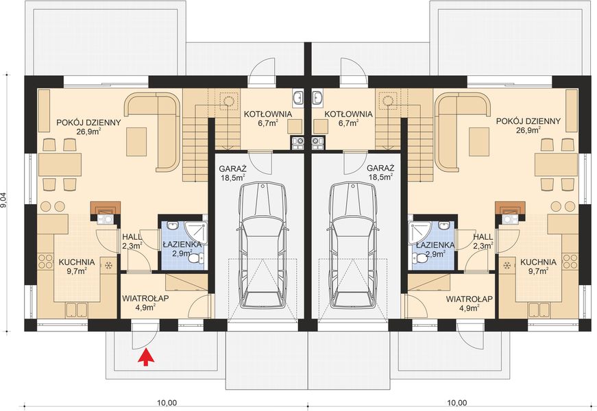 Parter projektu APS 254 wariant 2 dwulokalowy