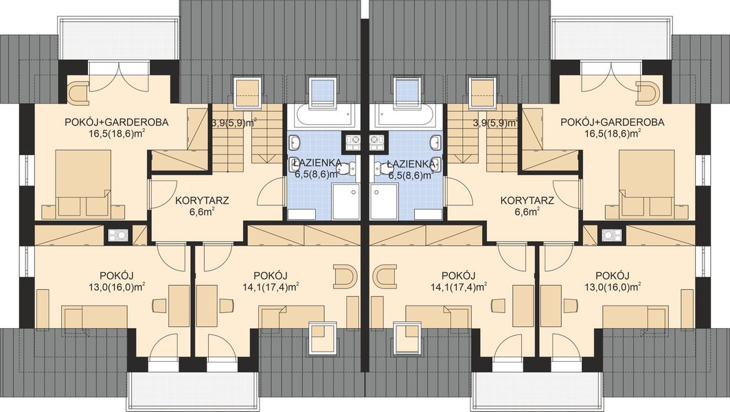 Poddasze projektu APS 254 wariant 2 dwulokalowy