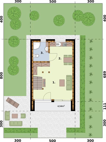 Parter projektu Moca 2 C szkielet drewniany dom całoroczny, mieszkalny z pompą ciepła i podłogówką