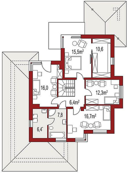 Piętro 1 projektu Carmen Magdalena C 30 stopni