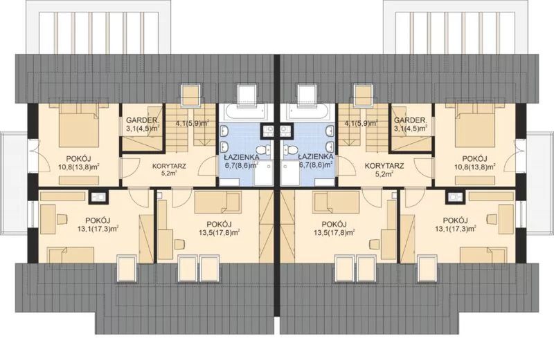Poddasze projektu APS 254 wariant 3 dwulokalowy