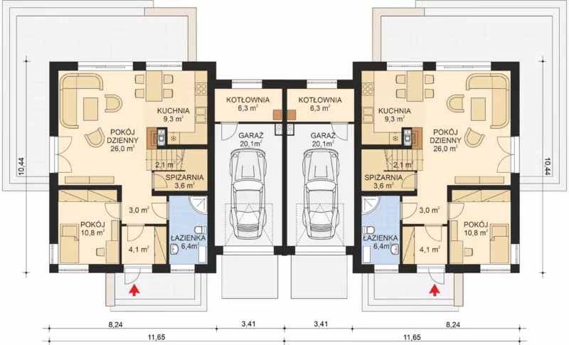 Parter projektu APS 237 wariant 2 dwulokalowy