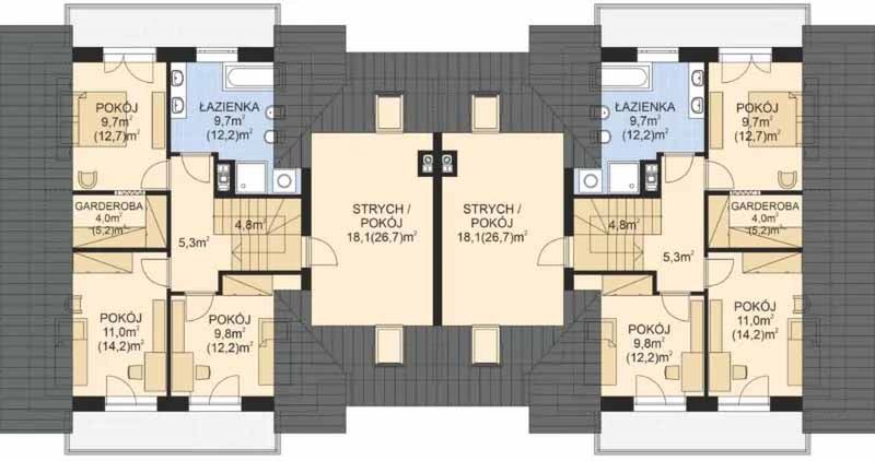 Poddasze projektu APS 237 wariant 2 dwulokalowy