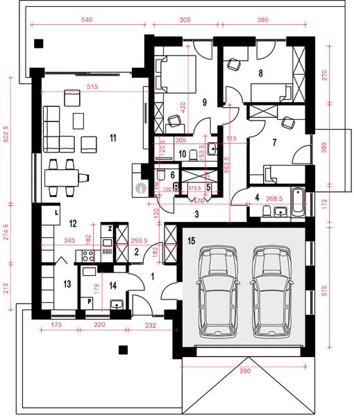 Parter projektu Melisa z garażem 2-st. [A]