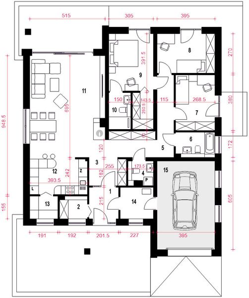 Parter projektu Melisa II z garażem 1-st. [A]