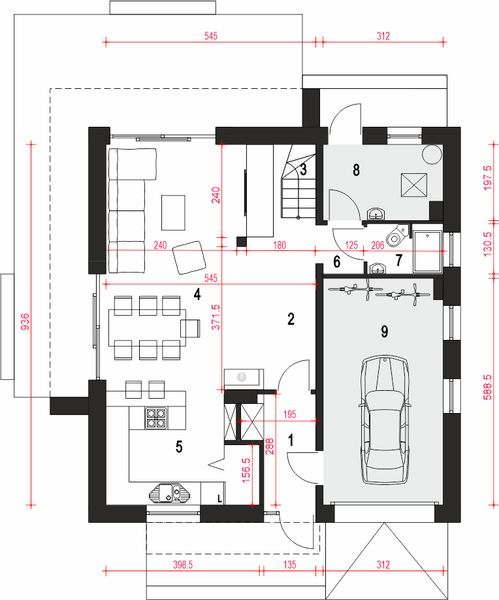 Parter projektu Wawrzyn z garażem 1-st. [A]
