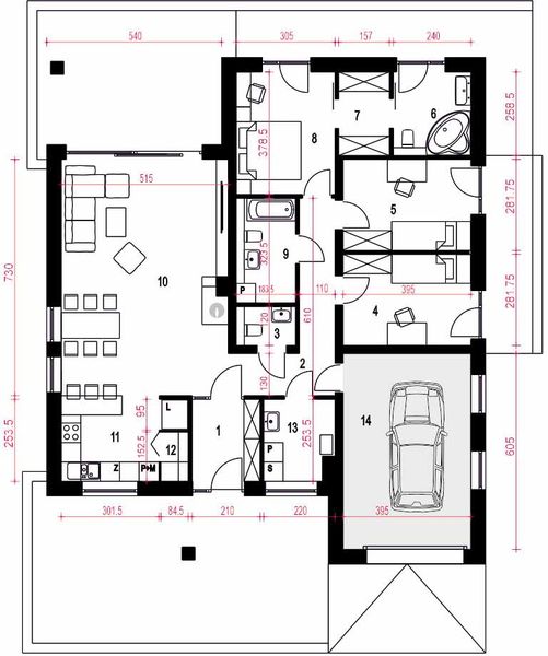Parter projektu Melisa III z garażem 1-st. [A]