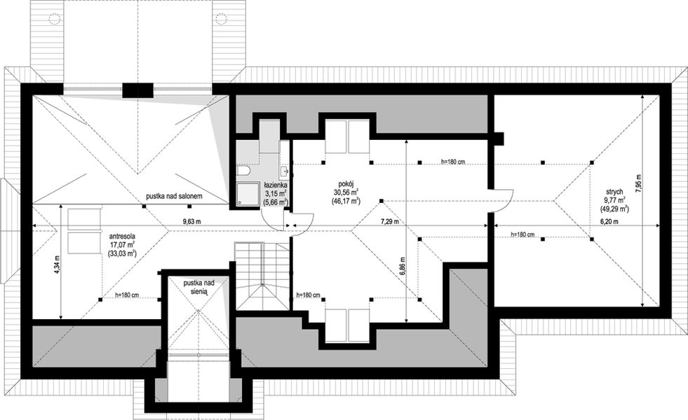 Poddasze projektu Willa Parkowa 8 B