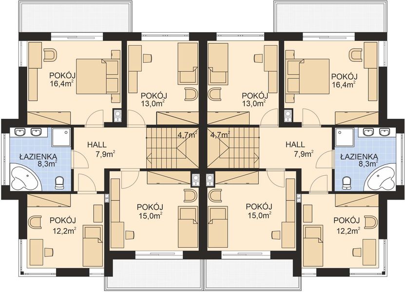 Piętro 1 projektu APS 279 dwulokalowy