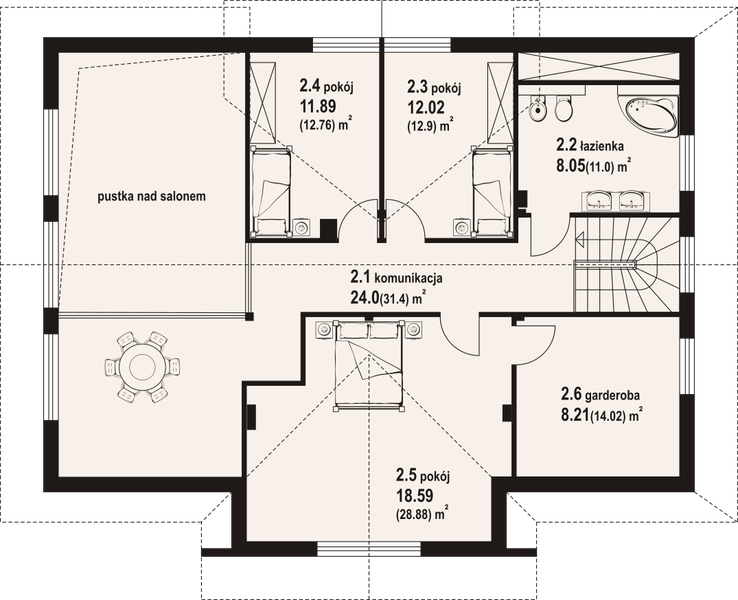 Poddasze projektu Podsarnie z antresolą dw
