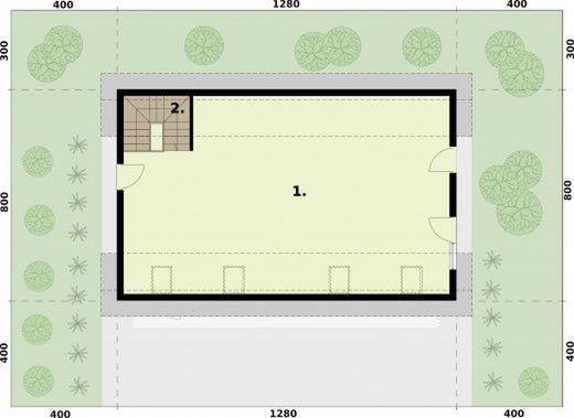 Poddasze projektu G299A budynek gospodarczy z poddaszem użytkowym