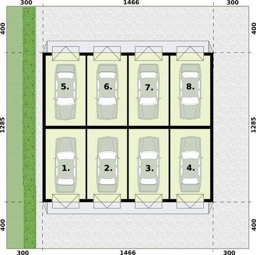 Parter projektu G94A garaż ośmiostanowiskowy