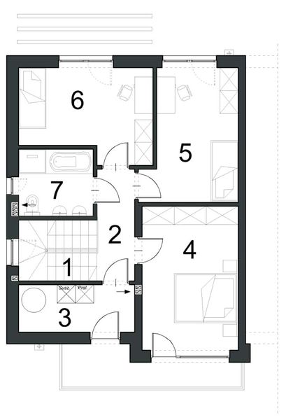 Piętro 1 projektu EG-88 segment skrajny