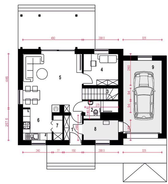 Parter projektu Figa z garażem 1-st. [A]