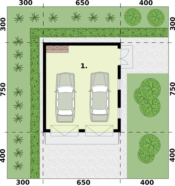 Parter projektu G353 garaż dwustanowiskowy