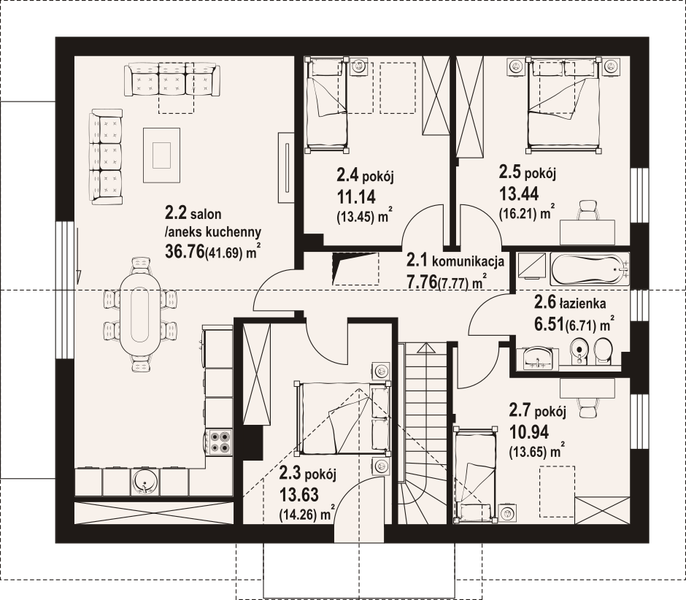 Poddasze projektu Andrzejówka 22 dws
