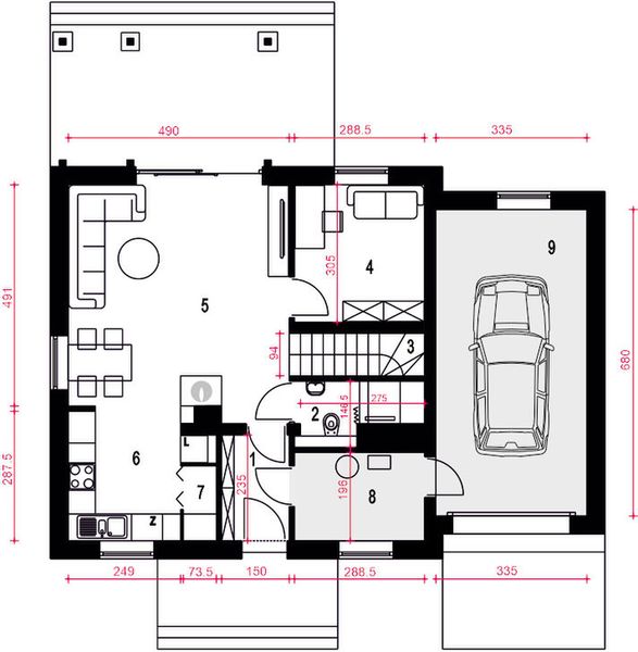 Parter projektu Daktyl z garażem 1-st. [A]